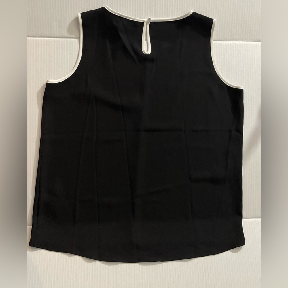 🆕 Calvin Klein CK Women's Sleeveless Black White Piping Trim Blouse Top L 12-14 - Picture 7 of 16